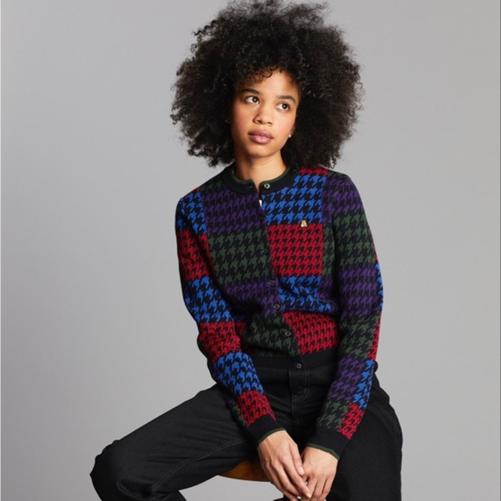 Teddy Fresh Multicolor Houndstooth Knit Cardigan - Red, Blue, Green, Purple
